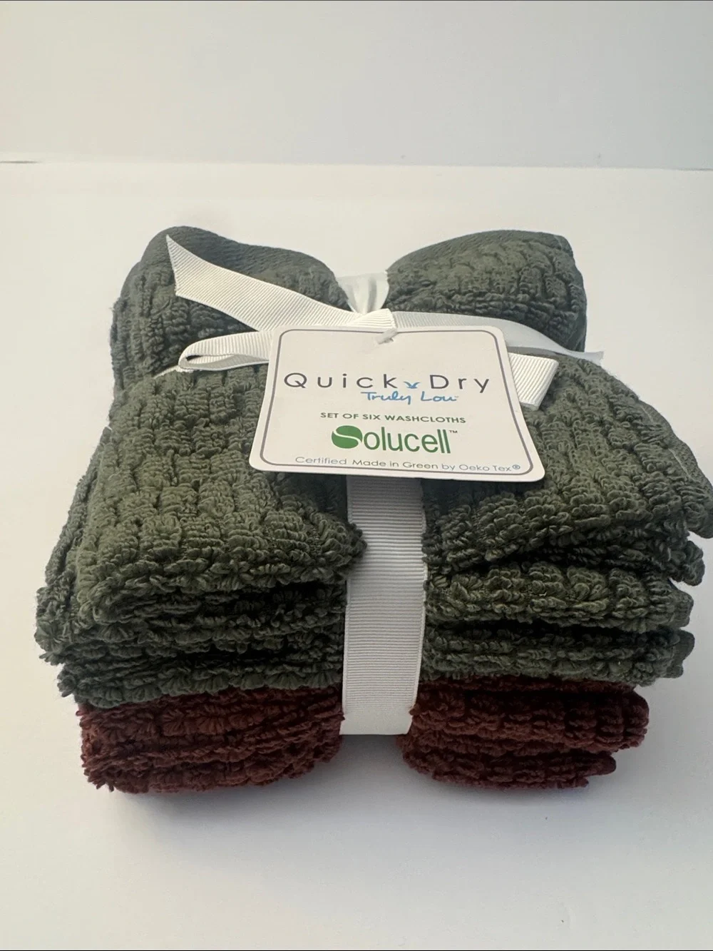 6pc TRULY LOU 100% Cotton Quick Dry Bath Washcloth Towel Set - Green/Wine